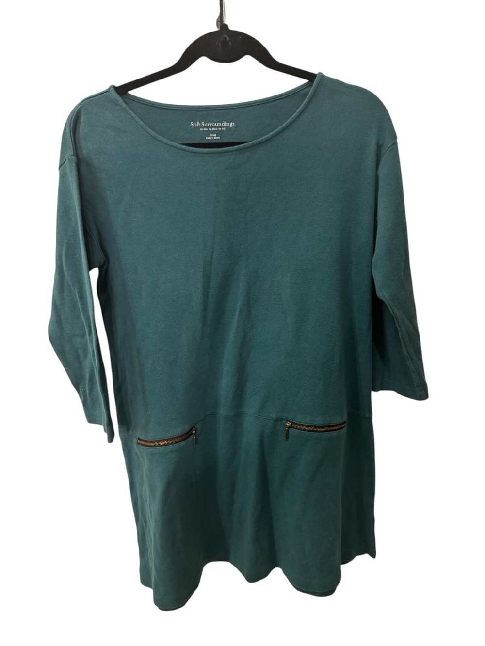 Soft Surroundings Teal 3/4 Sleeve Tunic with Zip Pockets size S